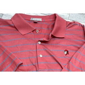 PETER MILLAR Short Sleeve Polo Shirt‎ Pink Blue Striped Pirate Logo XL XLarge